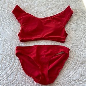 Aerie Red Off Shoulder Bikini w/ Classic Bottoms